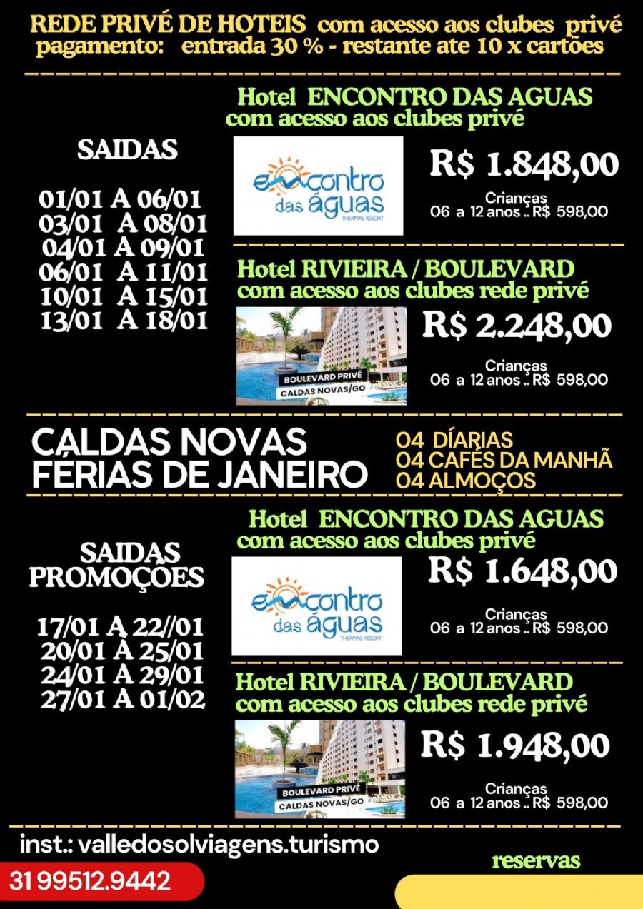 CALDAS NOVAS - FÉRIAS DE JANEIRO 2026 - REDE PRIVE DE HOTEIS BOULEVARD RIVIEIRA